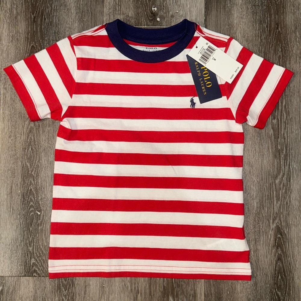 NWTs Polo Ralph Lauren Red and White Strip Short Sleeve T-Shirt